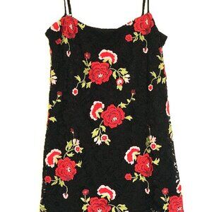 Black lace summer dress embroidered with red roses Size Large